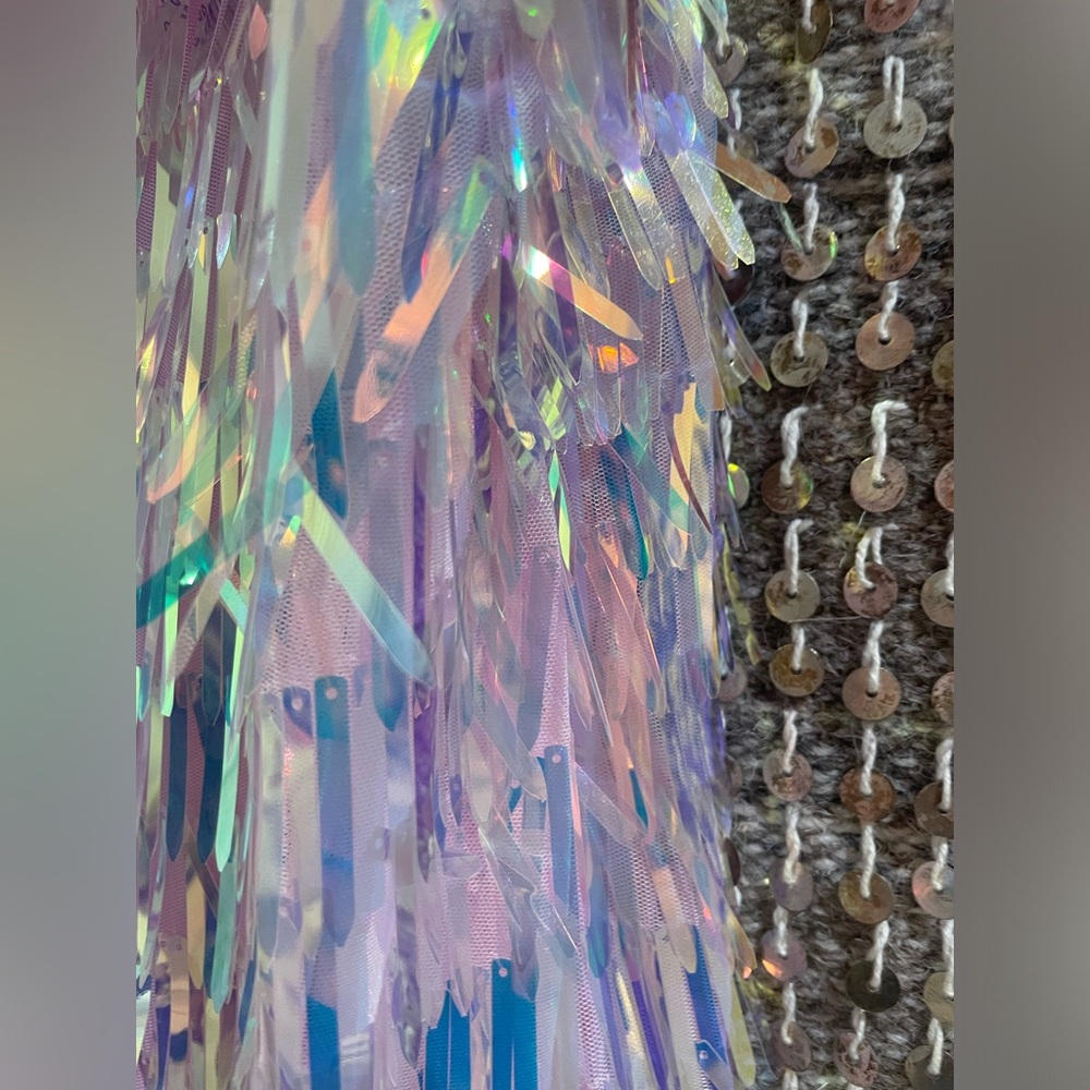 π NWT Forever 21 rainbow hologram AB crystal pink sequin mini dress sz S - Picture 7 of 10